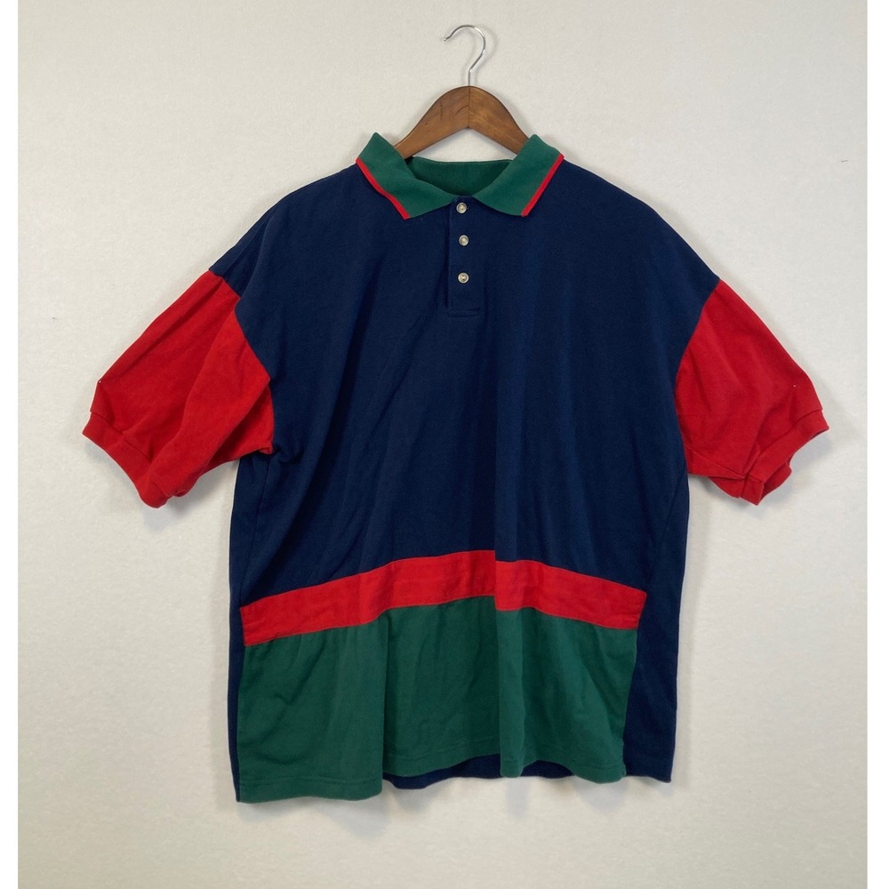 Vintage Highland Outfitters Mens Color Block Polo Shirt XL‎ Navy Red Green